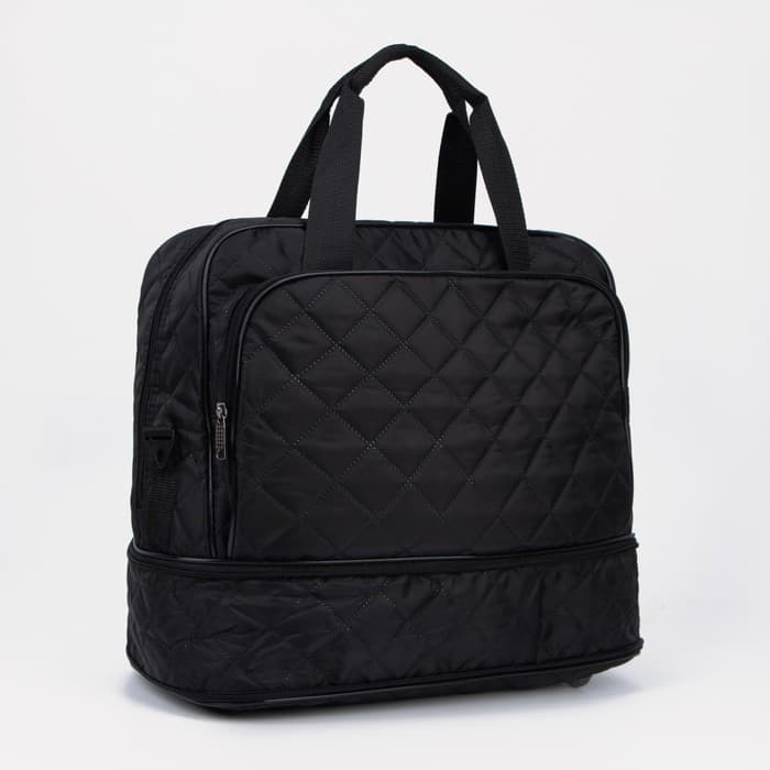 Сумка дорожная на молнии, с увеличением, наружный карман, длинный ремень, чёрная