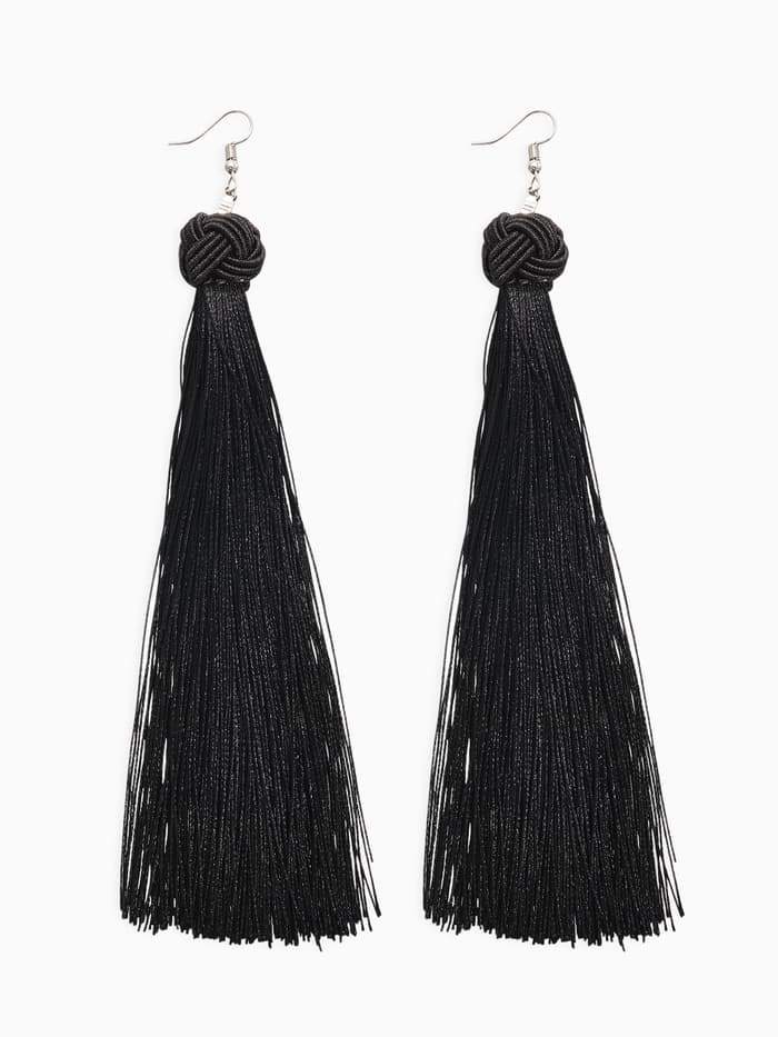 Серьги «Кисти», романс, чёрные в серебре, длина кисти 16 см