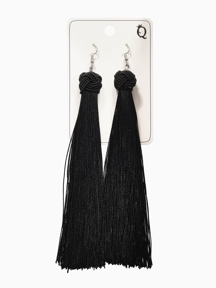 Серьги «Кисти», романс, чёрные в серебре, длина кисти 16 см