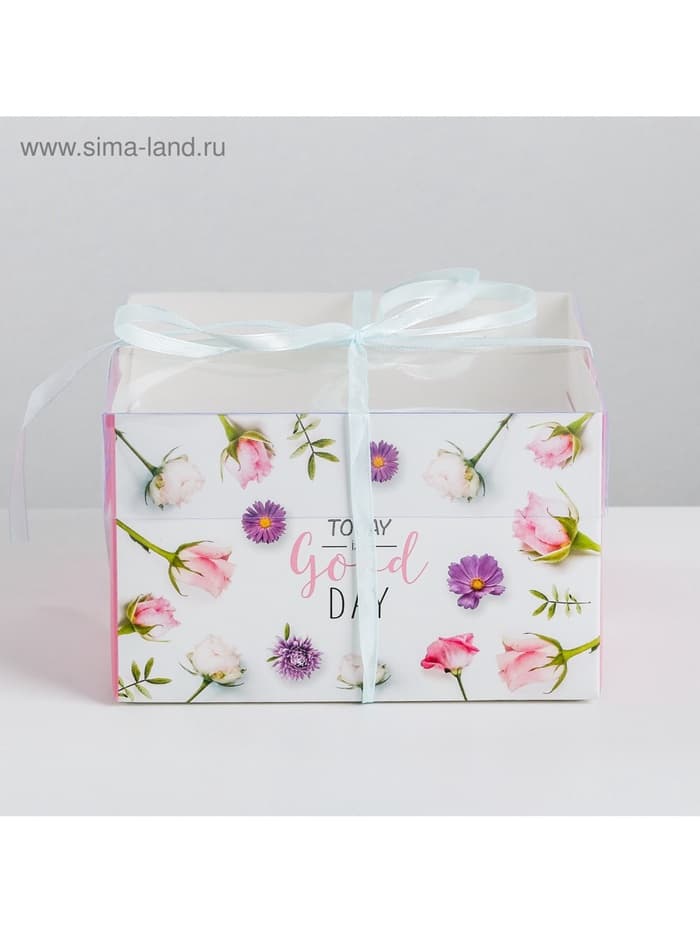 Коробка для капкейков, кондитерская упаковка, 4 ячейки «Today is a good day», 16 х 16 х 10 см