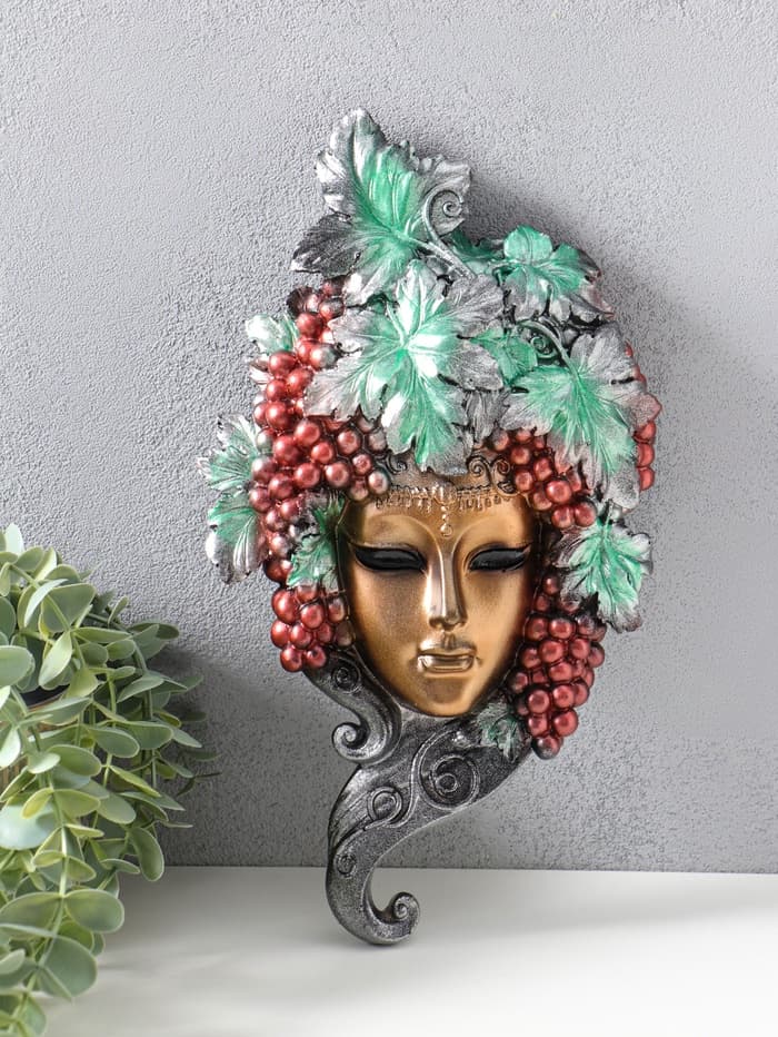 Венецианская маска «Виноград», панно, настенный декор, золото, 30 см