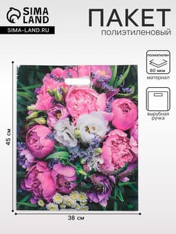 Пакет «Пионы», полиэтиленовый с вырубной ручкой, 38×45 см, 60 мкм
