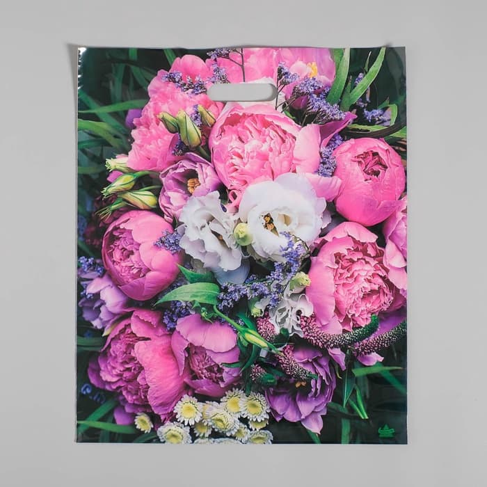 Пакет «Пионы», полиэтиленовый с вырубной ручкой, 38×45 см, 60 мкм