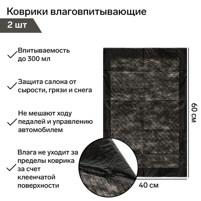 Коврики влаговпитывающие Grand Caratt, 40×60 см, водонепроницаемые, впитываемость до 300 мл, набор 2 шт.