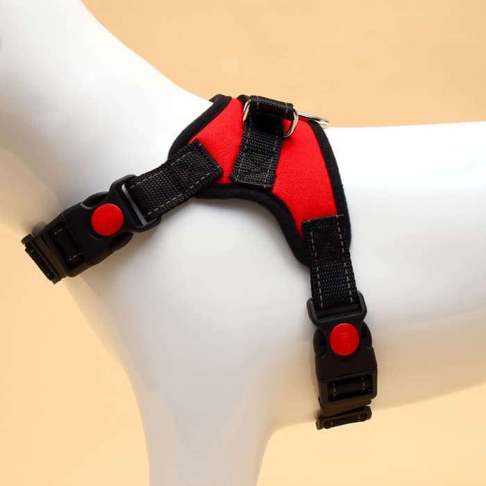 Шлейка К7, размер S, ОГ 44-55 см, вес 5-9 кг, мягкая, светоотражающая, красная