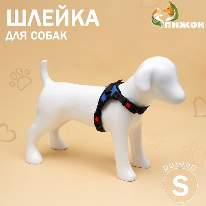 Шлейка К7, размер S, ОГ 44-55 см, вес 5-9 кг, мягкая, светоотражающая, синяя