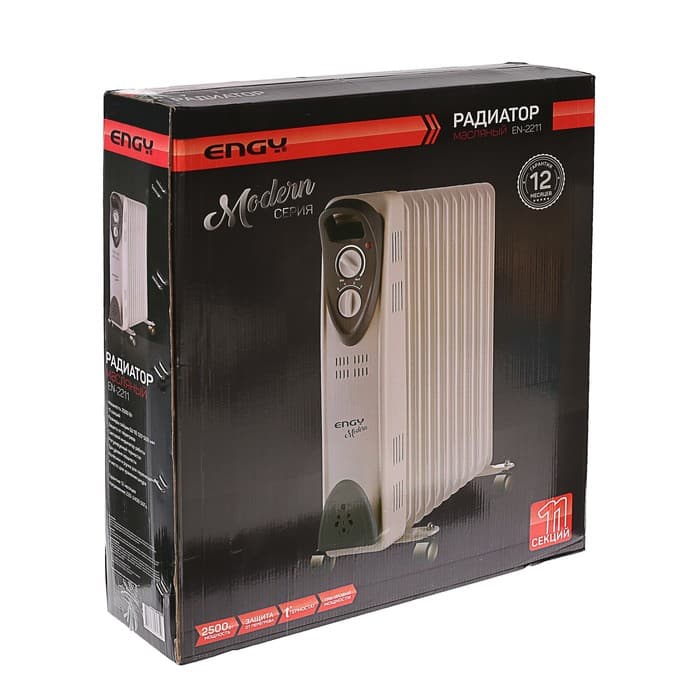 Обогреватель масляный ENGY EN-2211 Modern, 11 секций, напольный, 2500 Вт, 25 м², белый