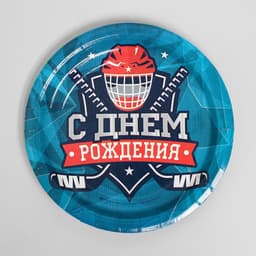 Посуда одноразовая бумажная «С днём рождения. Хоккей», 6 тарелок, 6 стаканов, 6 колпаков, гирлянда