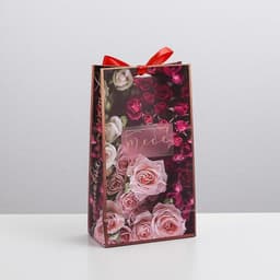 Пакет подарочный с лентой, упаковка, «Счастливых моментов», 13×23×7 см