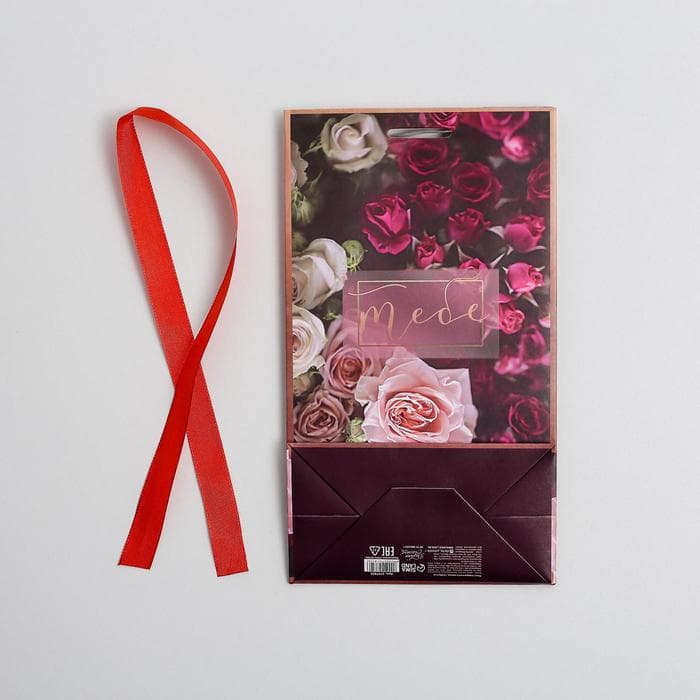 Пакет подарочный с лентой, упаковка, «Счастливых моментов», 13×23×7 см