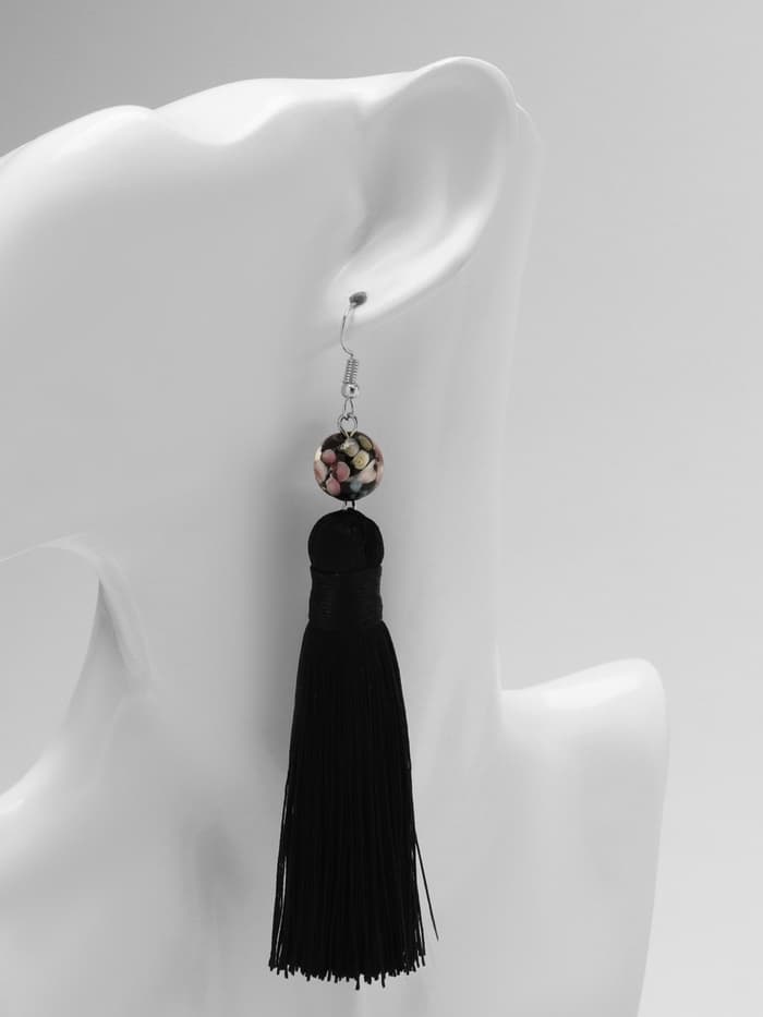 Серьги ассорти «Кисти», муранское стекло, чёрные, L кисти 8.5 см