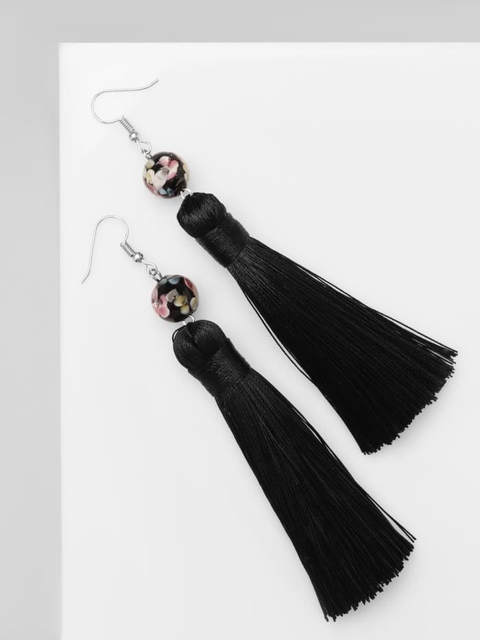 Серьги ассорти «Кисти», муранское стекло, чёрные, L кисти 8.5 см