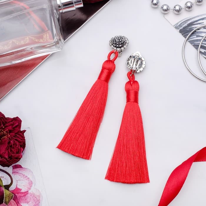 Клипсы для ушей QF «Кисти», цвет ярко-красный, L кисти 7 см