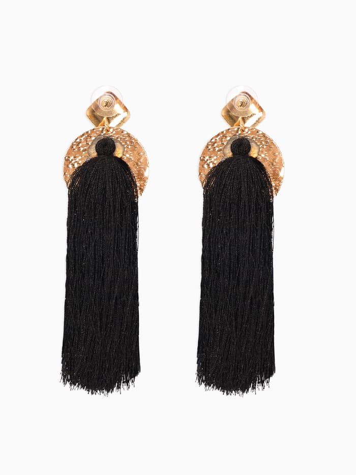 Серьги ассорти «Кисти», хинди, чёрные в золоте, L кисти 6.5 см