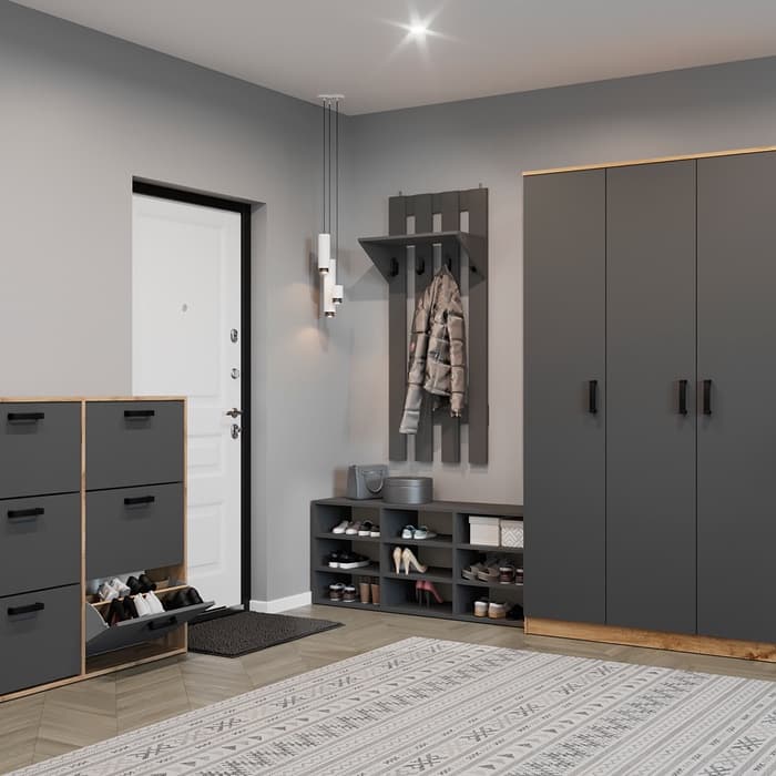 Обувница в прихожую «Статная - 2», 1262×352×532 мм, цвет тёмно - серый