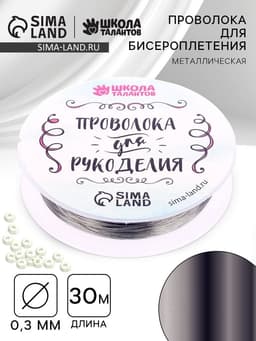 Проволока для творчества и бисероплетения, d=0.3 мм, 30 м, серебряный