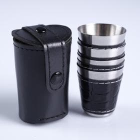 Набор стопок, 30 мл, 4 шт., 4×3.5 см, нержавеющая сталь, экокожа, чёрный