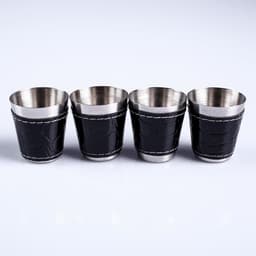 Набор стопок, 30 мл, 4 шт., 4×3.5 см, нержавеющая сталь, экокожа, чёрный