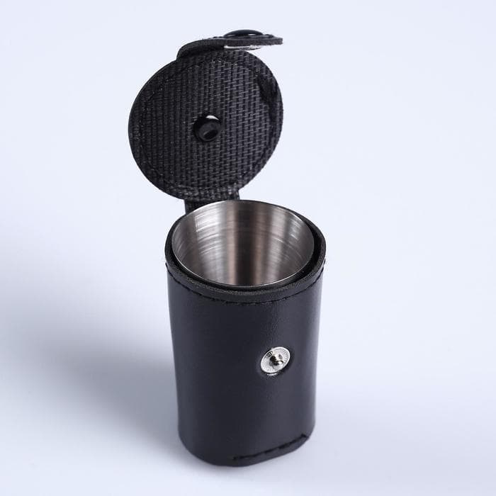 Набор стопок, 30 мл, 4 шт., 4×3.5 см, нержавеющая сталь, экокожа, чёрный