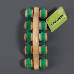 Массажёр с шипами «Гусеница», 18×6×7 см, универсальный, деревянный, с ручкой, 10 колёс, МИКС