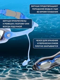Очки для плавания ONLYTOP, беруши, МИКС