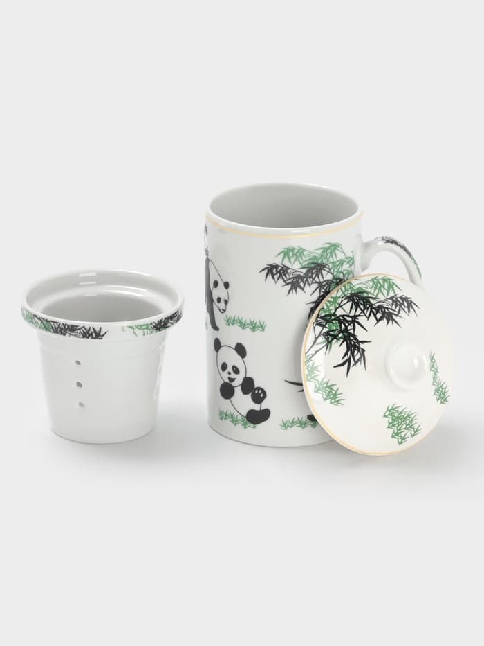 Кружка керамическая с крышкой и ситом «Панды», 300 мл, белая