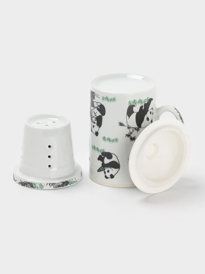 Кружка керамическая с крышкой и ситом «Панды», 300 мл, белая