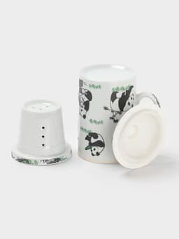 Кружка керамическая с крышкой и ситом «Панды», 300 мл, белая