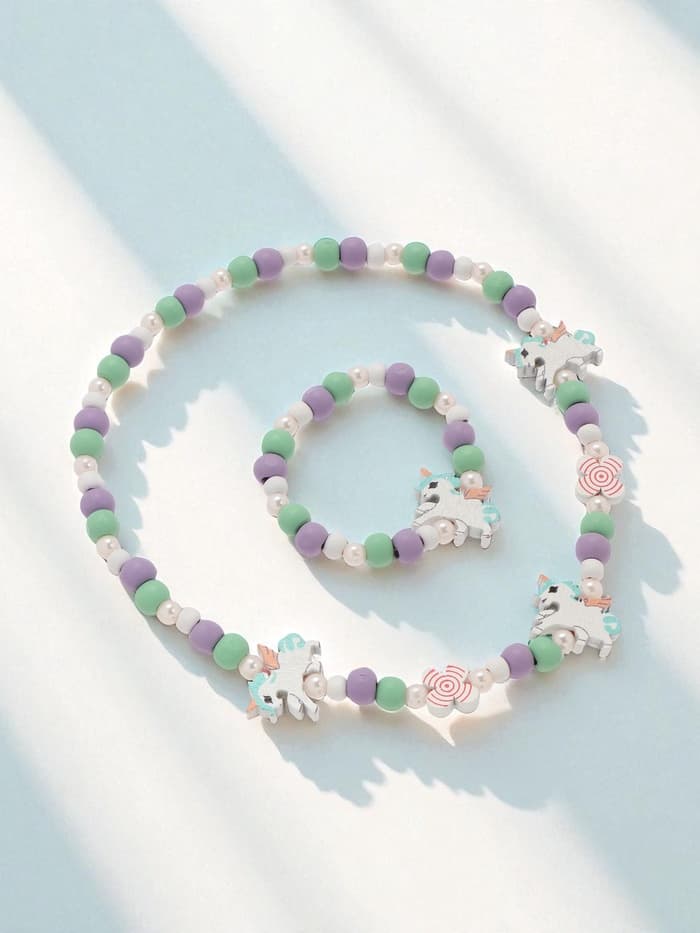 Набор детских украшений Выбражулька «Единорог», 2 предмета: бусы, браслет, разноцветный