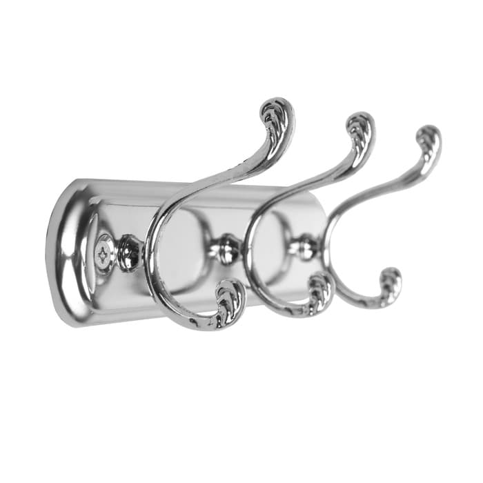 Вешалка ТУНДРА TVT003, металлическая, трёхрожковая, цвет хром