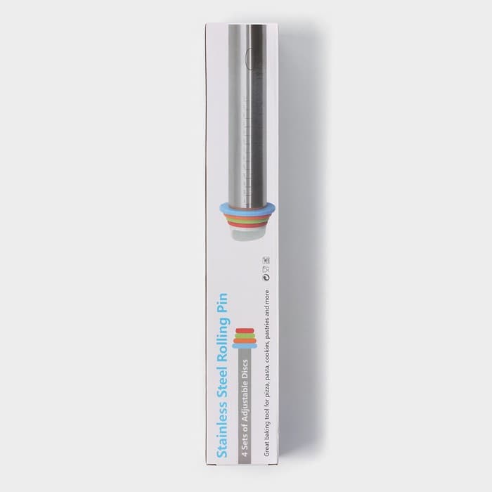 Скалка для теста с ограничителями кондитерская KONFINETTA, 43×5.5 см, рабочая часть 35 см, нержавеющая сталь