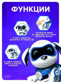 Робот собака «Чаппи» IQ BOT, интерактивный: сенсорный, свет, звук, музыкальный, танцующий, на аккумуляторе, на русском языке, синий
