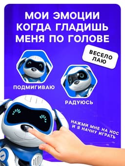 Робот собака «Чаппи» IQ BOT, интерактивный: сенсорный, свет, звук, музыкальный, танцующий, на аккумуляторе, на русском языке, синий