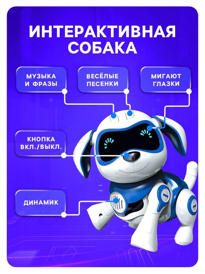 Робот собака «Чаппи» IQ BOT, интерактивный: сенсорный, свет, звук, музыкальный, танцующий, на аккумуляторе, на русском языке, синий