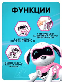 Робот собака «Чаппи» IQ BOT, интерактивный: сенсорный, свет, звук, музыкальный, танцующий, на аккумуляторе, на русском языке, розовый