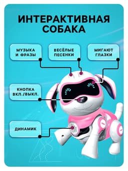 Робот собака «Чаппи» IQ BOT, интерактивный: сенсорный, свет, звук, музыкальный, танцующий, на аккумуляторе, на русском языке, розовый