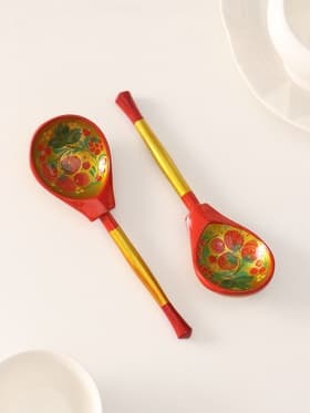 Ложка деревянная «Наша традиция», полубаская, ручная роспись, 18.5×6.5 см, хохлома