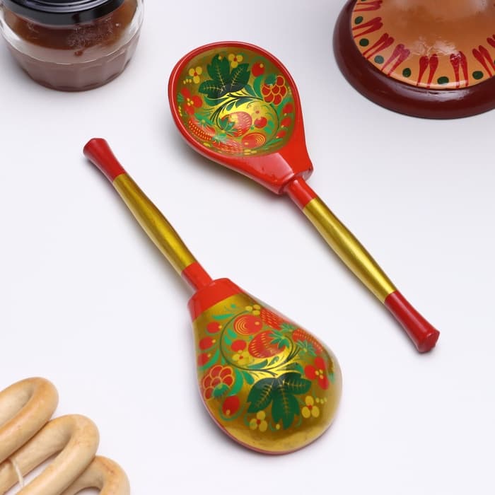 Ложка деревянная «Традиционная», полубаская, золото, 19×6 см, хохлома