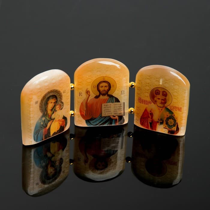 Икона настольная «Триптих православный», 12×6.5×1 см, селенит