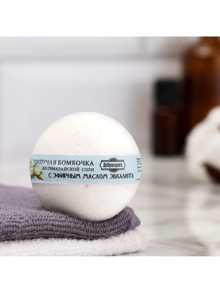 Бомбочка для ванн Добропаровъ из гималайской соли с эфирным маслом эвкалипт, 110 г
