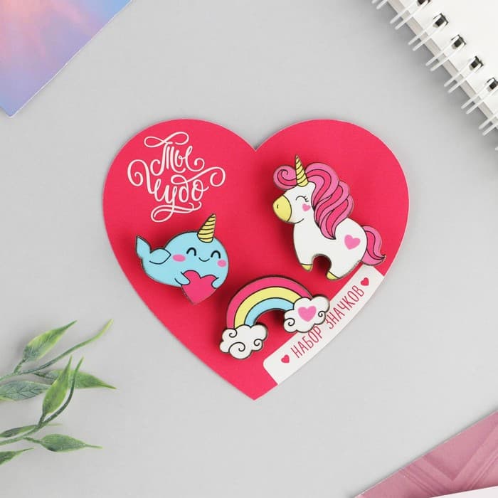 Значок деревянный «Ты чудо» парный набор, 3 шт., 9,5 х 8,7 см