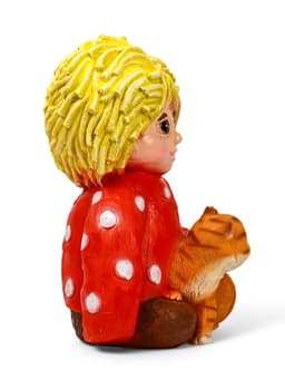 Садовая фигура из полистоуна «Домовой с котом», 39×26×28 см