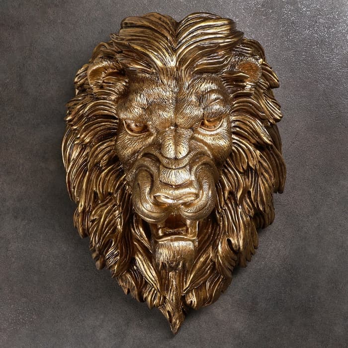 Настенный декор, панно «Голова льва», 23×35×52 см, под бронзу