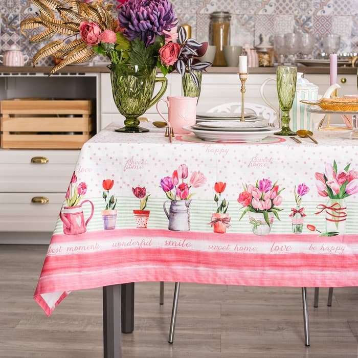 Скатерть «Этель» Тюльпаны 220×147 см, 100% хлопок, репс 210 г/м²