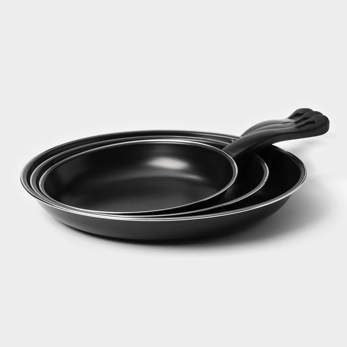 Набор сковородок «Жаклин», набор 3 шт.: 20/25/30×4 см, антипригарное покрытие, углеродистая сталь, чёрные