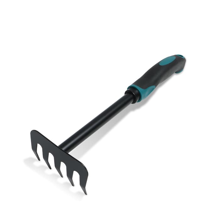 Грабли малые, прямые, 5 зубцов, длина 28.5 см, металл, эргономичная прорезиненная ручка, Greengo