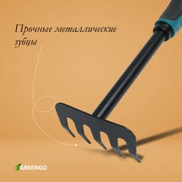 Грабли малые, прямые, 5 зубцов, длина 28.5 см, металл, эргономичная прорезиненная ручка, Greengo