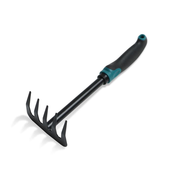 Грабли малые, прямые, 5 зубцов, длина 28.5 см, металл, эргономичная прорезиненная ручка, Greengo