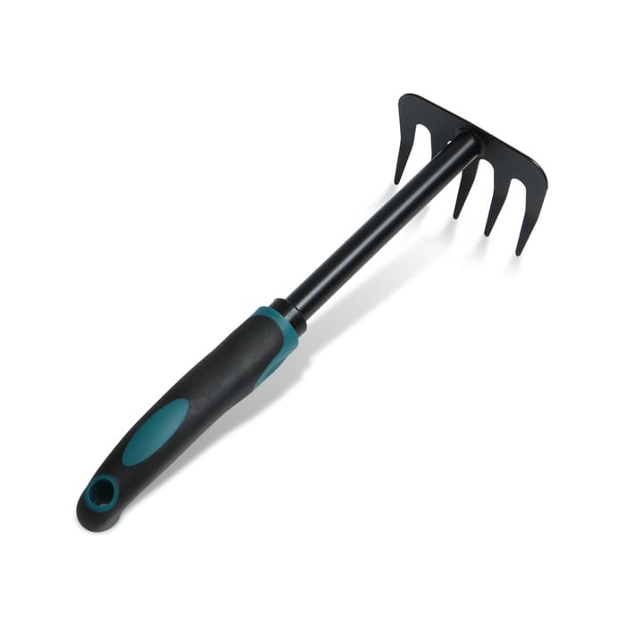 Грабли малые, прямые, 5 зубцов, длина 28.5 см, металл, эргономичная прорезиненная ручка, Greengo
