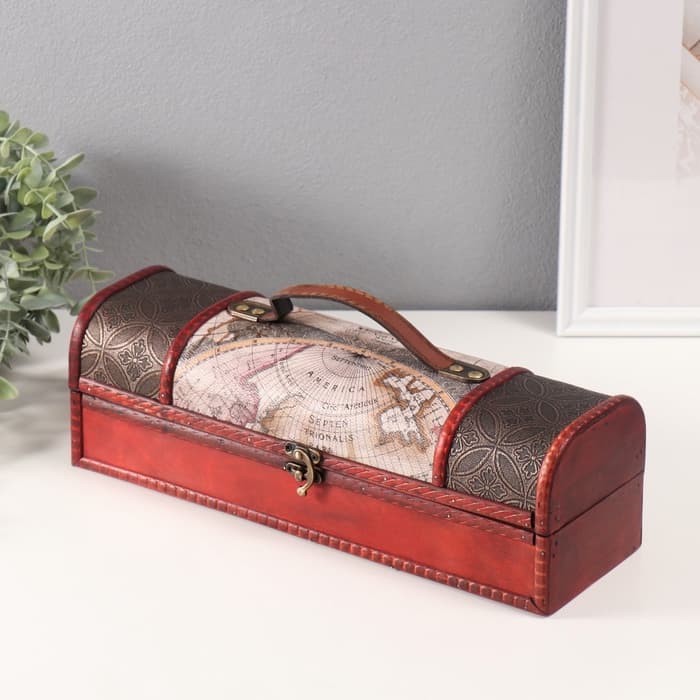 Шкатулка подарочная под бутылку «Сундук. Меридианы», дерево, 35×12×12 см, МИКС